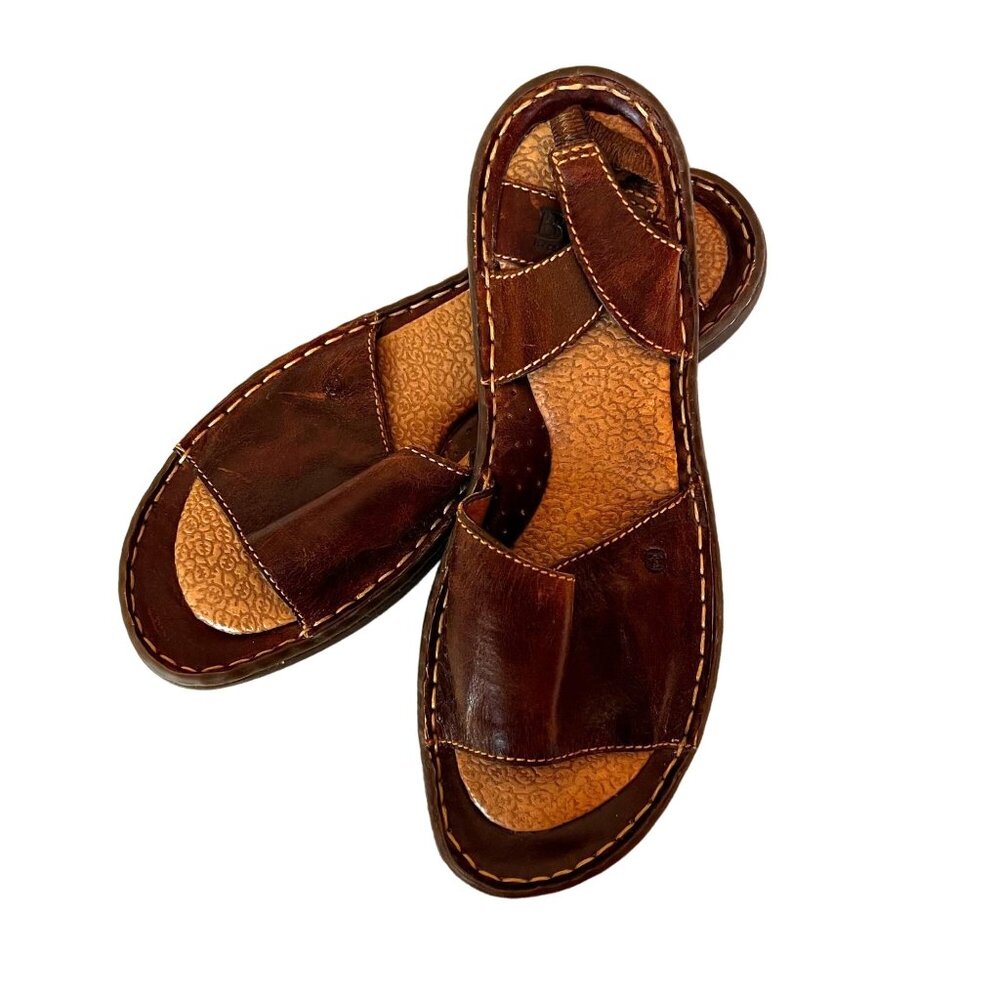 Born Brown Leather Sandals Size 10 Flats Gorpcore Slingback Comfort NWOT